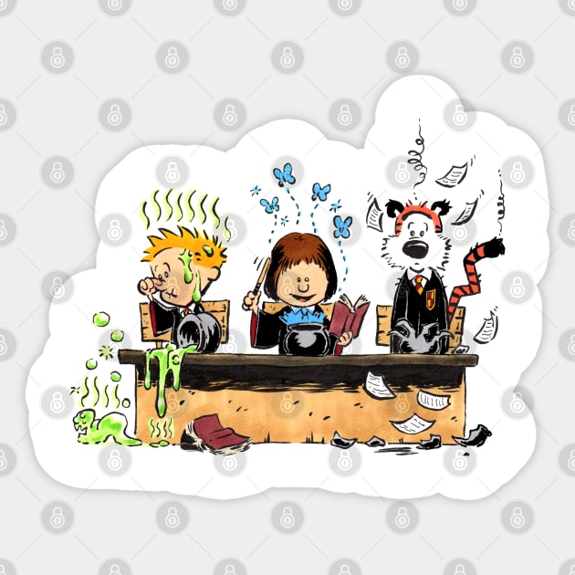 Wizard Science Calvin and Hobbes Sticker by SketchbooksTees